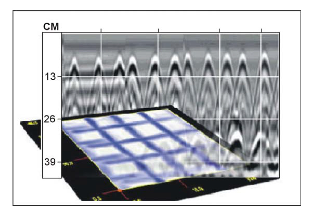 Ground Penetrating Radar image of rebar.